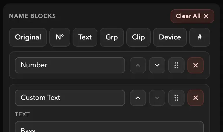 Compose names from blocks. Hover a highlighted block to preview.